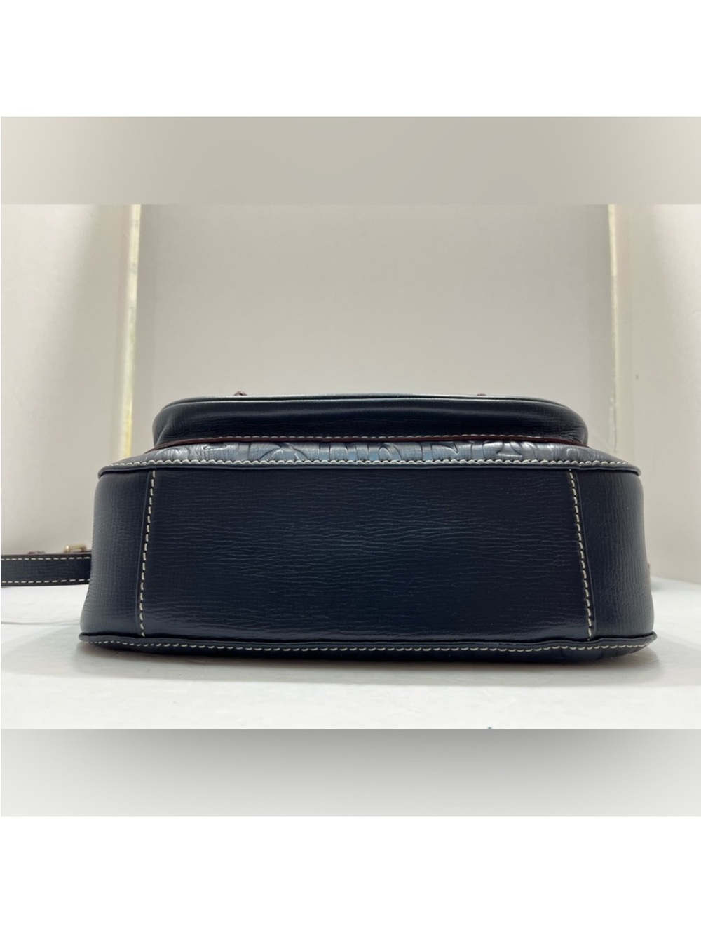 Dooney & Bourke Navy Graffica Safari Embossed Leather Buckle Crossbody - Picture 7 of 15